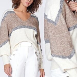 Veronica Beard Miley Merino Wool Alpaca Ivory V-neck Long Sleeve Sweater S